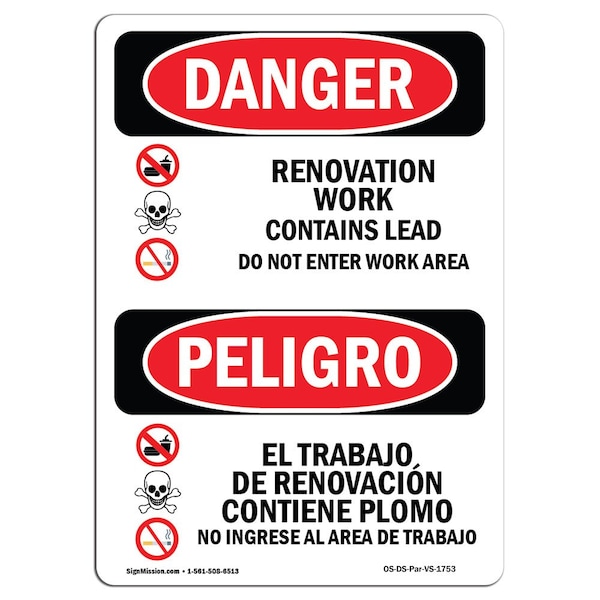 Safety Sign, OSHA, 24" Height, Aluminum, Renovation Work Contains Lead Do Not Enter, Span